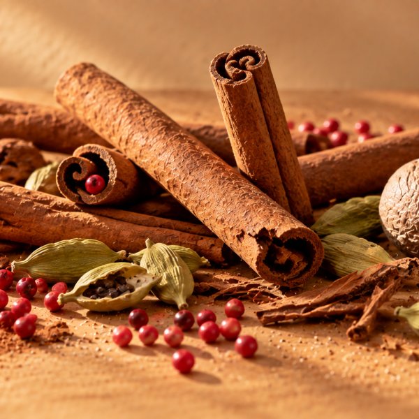 Heart notes: Cinnamon, Cardamom, Nutmeg, Pink Pepper