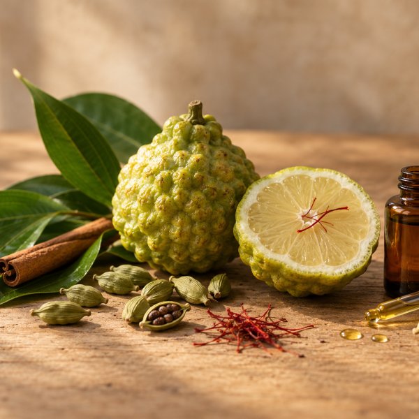 Note di testa: Cardamomo, Zafferano, Olio Essenziale Di Bergamotto, Olio Essenziale Di Foglie Di Cannella