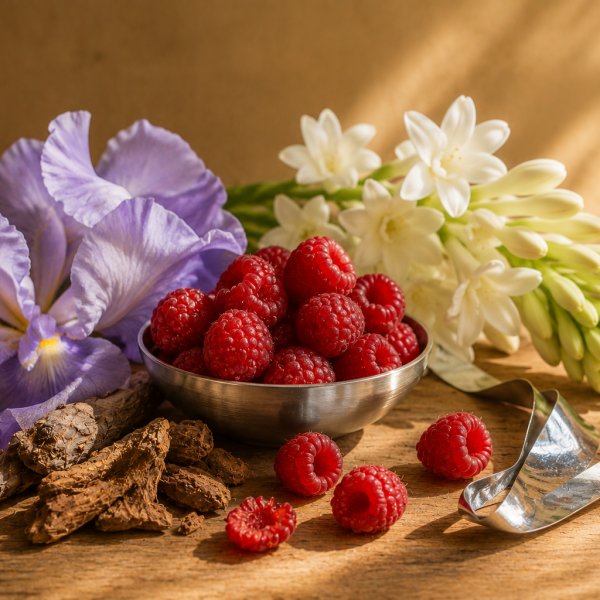 Heart notes: Iris, Raspberry, Metallic Notes, Tuberose