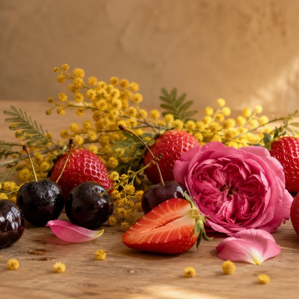 Note di cuore: Ciliegia Nera, Fragola, Mimosa, Rosa Bulgara