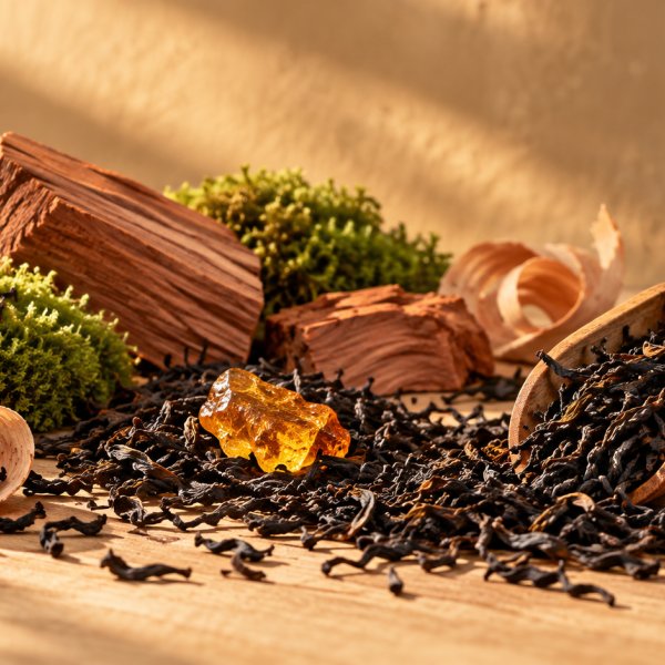 Base notes: Amber, Cedarwood, Musk, Black Tea